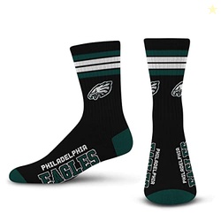 For Bare Feet NFL 4 Stripe Deuce Crew Sock, Philadelphia Eagles, Medium