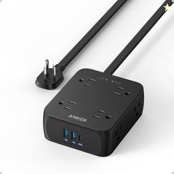 Anker Surge Protector Flat Plug Power Strip 2000J, 5ft Thin Extension Cord, 8 Outlets,2 USB A and 1 USB C Port,20W for iPhone15,Wall Mount,Compact for Home,Office,Room,TUV Listed (Black, 5FT)