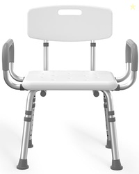 HOMLAND Shower Chair for Inside Shower with Arms and Back, 500 lbs Heavy Duty Shower Seat for Bathtub, Height Adjustable Safety Bath Seat for Elderly, Adults, Handicap and Disabled, White