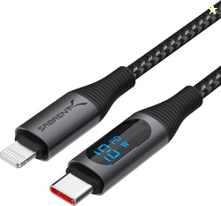 SABRENT USB C TO USB C CHARGING CABLE WITH SMART DISPLAY, 1M/3.3FT LONG, E-MARKER CHIP, 100W CHARGING AND 480MBPS DATA TRANSFER SPEEDS, FOR LAPTOPS, SMARTPHONES, TABLETS (CB-C2C1)