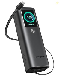 AsperX Laptop Power Bank, 165W 20,000mAh, Retractable Cables, Aluminum Alloy Unibody Portable Charger Power Bank, Battery Bank for MacBook Pro/Air/iPhone 17/iPad Pro/S25 Ultra/Dell/HP(TSA-Approved)