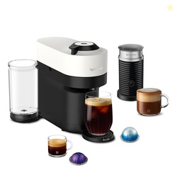 NESPRESSO VERTUO POP+ COFFEE AND ESPRESSO MAKER BY BREVILLE WITH MILK FROTHER, COCONUT WHITE