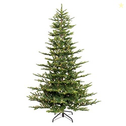 PULEO INTERNATIONAL 7.5FT PRE-LIT ASPEN FIR ARTIFICIAL CHRISTMAS TREE WITH 700 CLEAR LIGHTS, 1319 REALISTIC DENSE BRANCH TIPS, EASY SETUP ARTIFICIAL TREES WITH STURDY METAL STAND