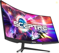 SCEPTRE 34-INCH CURVED ULTRAWIDE WQHD MONITOR 3440 X 1440 R1500 UP TO 180HZ/165HZ DISPLAYPORT X2 99% SRGB 1MS PICTURE BY PICTURE, BUILD-IN SPEAKERS MACHINE BLACK 2025 (C345B-QUT168)