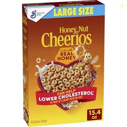 Honey Nut Cheerios, Heart Healthy Gluten Free Breakfast Cereal with Whole Grain Oats, Large Size, 15.4 oz
