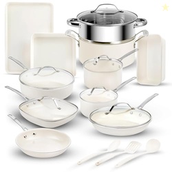 GOTHAM STEEL 20 Pc Ceramic Cookware Set Nonstick, Ceramic Pots and Pans Set Non Stick for Kitchen with Bakeware, Cooking Utensils & Steamer, Non Toxic PFOA PFOS Free, Oven & Dishwasher Safe