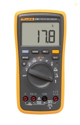FLUKE 17B+ DIGITAL MULTIMETER, FOR ELECTRICAL APPLICATIONS, MEASURES AC/DC VOLTAGE 1000V, CURRENT MEASUREMENTS TO 10A, RESISTANCE, CONTINUITY, DIODE, CAPACITANCE, FREQUENCY, AND TEMPERATURE TESTING