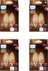 PHILIPS LED 25W B11 8-Pack Vintage Edison Spiral Amber (2000K) 225 Lumen (3.5W = 25W) Dimmable Flicker-Free Candelabra Light Bulbs
