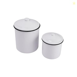 Creative Co-Op Set of 2 White Enameled Canisters with Lids