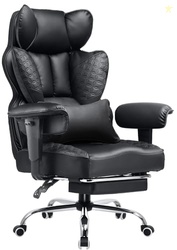 COMHOMA Big and Tall Office Chair 400LBS Wide Ergonomic Gaming Chair with Deluxe Embossing Designed Leather with Foot Rest,150Reclining Adjustable Armrests Pocket Spring Back Support and Pillow