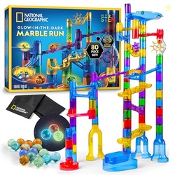 NATIONAL GEOGRAPHIC Glowing Marble Run  Construction Set with 15 Glow in The Dark Glass Marbles & Storage Bag, STEM Gifts for Boys and Girls, Building Project Toy (Amazon Exclusive)