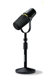 Shure MV7+ Podcast Dynamic Microphone with Stand  OBS Certified, Enhanced Audio, LED Panel, USB-C & XLR Outputs, Auto Level Mode, Digital Pop Filter  for Podcasting, Streaming, and Recording, Black