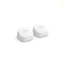 Amazon eero 6+ mesh wifi system - Supports internet plans up to a Gigabit, Coverage up to 3,000 sq. ft., Connect 75+ devices, 2-pack