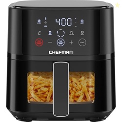 CHEFMAN AIR FRYER  4 QT COMPACT AIRFRYER FOR QUICK & EASY MEALS, FEATURES HI-FRY TECHNOLOGY FOR EXTRA CRISP, EASY-VIEW WINDOW, TOUCH CONTROLS WITH 4 PRESETS, NONSTICK & DISHWASHER SAFE BASKET - BLACK