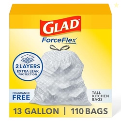 Glad ForceFlex Tall Kitchen Drawstring Trash Bags, 13 Gal, Fragrance Free, 110 Ct (Package May Vary)