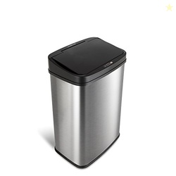 NINESTARS AUTOMATIC TOUCHLESS INFRARED MOTION SENSOR TRASH CAN, 13 GAL 50L, STAINLESS STEEL BASE (RECTANGULAR, BLACK LID), BLACK TRIM