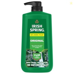 Irish Spring Original Moisturizing Body Wash for Men, 24-Hour Fresh, Face and Body Wash, Biodegradable Ingredients, Paraben Free, Cool Fresh Scent, 30 fl oz Pump Bottle