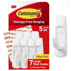 COMMAND 5 LB LARGE UTILITY HOOKS, 7 WALL HOOKS AND 12 COMMAND STRIPS, DAMAGE-FREE HANGING WITH ADHESIVE STRIPS, NO TOOLS FOR HANGING CHRISTMAS DECORATIONS