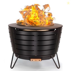 TIKI Patio Fire Pit Bundle  25-Inch Smokeless Wood Burning Outdoor Fire Pit for Backyard, Patio, Deck & Garden with Removable Ash Pan, Stand & Weather-Resistant Cover  Modern Black Stainless Steel
