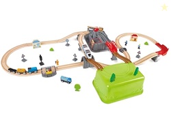 Hape Railway Bucket Builder Set | 50-Piece Multi-Color Wooden Train Set Toy, Construction Building Kit for Kids