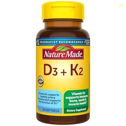 NATURE MADE VITAMIN D3 K2 SUPPLEMENT, 5000 IU (125 MCG) VITAMIN D FOR BONE, TEETH, MUSCLE AND IMMUNE SUPPORT, 30 D3 AND K2 SOFTGELS, 30 DAY SUPPLY