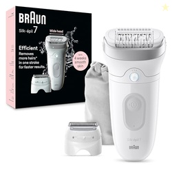 Braun Epilator Silk-pil 7, Hair Removal Device, Women Shaver & Trimmer, Wet and Dry, Wide Head, Includes Shaver Head and Trimmer Comb, SE7-041, Silver, Holiday Gifts for Women