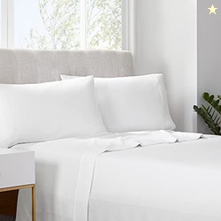 Serta Simply Clean Super Soft Hypoallergenic Stain Resistant Deep Pocket 3 Pieces Solid Bed Sheet Set, Twin XL, White