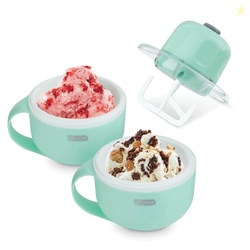 DASH MY MUG ICE CREAM MAKER - MAKES SINGLE SERVING OF GELATO, FROZEN YOGURT, SORBET & MORE - EASY TO CLEAN & USE - AQUA, 2 BOWLS