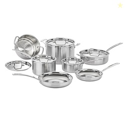 Cuisinart 12-Piece Cookware Set, MultiClad Pro Triple Ply Stainless Steel Cookware Set, Heat Surround Technology, Cool Grip Stick Handles, Oven Safe Up to 500F, MCPS-12N, Silver