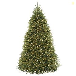 NATIONAL TREE COMPANY 9 FT PRE-LIT DUNHILL FIR ARTIFICIAL CHRISTMAS TREE, 900 LED LIGHTS, 4,026 TIPS, FOOT PEDAL, 10 LIGHT FUNCTIONS, INCLUDES STAND, GREEN