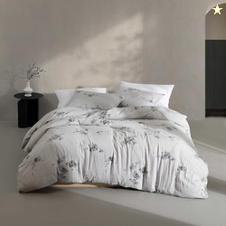Calvin Klein - King Duvet Cover Set, Soft 100% Cotton Gauze Mlange Bedding, Tailored Knife-Edge Finish, 3 Piece Bed Set with Matching Pillowcases (Aquarelle Floral Grey)