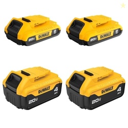 DEWALT 20V MAX Lithium Ion Battery, 2 Ah and 4 Ah, 4-Pack, Fuel Gauge LED Charge Indicators (DCB324-4)