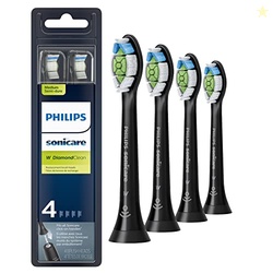 Philips Sonicare W DiamondClean - Genuine Replacement Electric Toothbrush Heads, Black, 4 Pack One Year Supply, HX6064/95