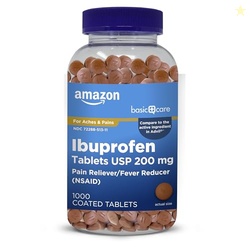 Amazon Basic Care Ibuprofen Tablets, Fever Reducer and Pain Relief from Body Aches, Headache, Arthritis and More, 1000 Count (Packaging may vary)