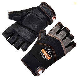 Ergodyne ProFlex 900 Impact Protection Work Gloves, Padded Palm, Half-Finger, 2XL,Black