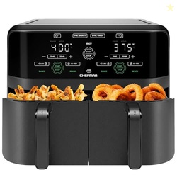 Chefman 6 Quart Dual Basket Air Fryer - Digital Touchscreen, Smart Sync Finish, Hi-Fry, Auto Shutoff, 2 Independent 3QT Nonstick Dishwasher-Safe Frying Baskets - Digital Double Air Fryer - Black