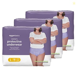 AMAZON BASICS INCONTINENCE UNDERWEAR FOR WOMEN, PROTECTIVE, DISPOSABLE, POSTPARTUM, MAXIMUM ABSORBENCY, LARGE, LAVENDER, 54 COUNT (3 PACKS OF 18)