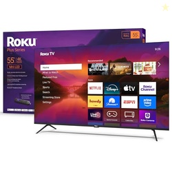 Roku Smart TV 2025  55-Inch Plus Series, Mini-LED TV  RokuTV with Enhanced Voice Remote  Flat Screen 4K QLED Television with Dolby Vision & Wi-Fi for Streaming Live Local News, Sports