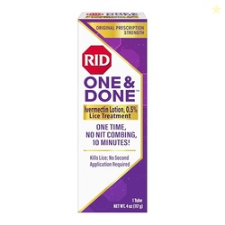 RID One & Done, Just One Application Head Lice Treatment, No Combing Required, Prescription Strength Ivermectin Lotion for Children & Adults, Eliminates Super Lice & Renders Eggs Non Viable