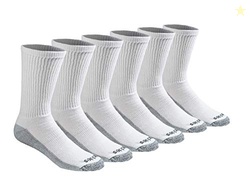DICKIES MEN'S DRI-TECH ORIGINAL MOISTURE CONTROL CREW SOCKS, AVAILABLE IN M-XXL (6, 12, 18 PAIRS), WHITE (6 PAIRS), LARGE