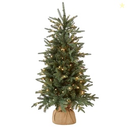 NATIONAL TREE COMPANY 4 FT PRE-LIT EVERYDAY COLLECTION MINI ARTIFICIAL CHRISTMAS TREE, 150 CLEAR LIGHTS, 643 TIPS, BURLAP BASE, GREEN