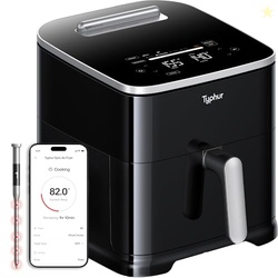 Typhur 8QT Sync Air Fryer with Built-in Wireless Meat Thermometer, 9-in-1 Smart Non Toxic Ceramic Airfryer for Quick Easy Meals, 450F Max, Cooks 6lb Whole Chicken, Dishwasher Safe, 120V