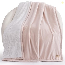 UGG BLISS THROW BLANKET PLUSH SOFT FLEECE FLUFFY BLANKETS FOR BED OR COUCH OVERSIZED WARM REVERSIBLE MACHINE WASHABLE MEDIUM WEIGHT HOME DECOR GIFTABLE THROW, 50-INCH X 70-INCH, QUARTZ PINK
