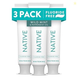 Native Fluoride Free Toothpaste, Whitening - for Adult, Kids 2+ Oral Care - Wild Mint & Peppermint Oil Flavor, 4.1oz (Pack of 3)