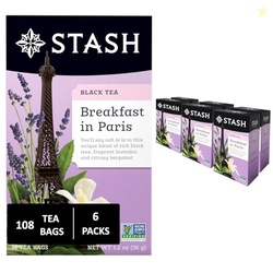 Stash Tea Breakfast In Paris Black Tea - Caffeinated, Non-GMO Project Verified Premium Tea with No Artificial Ingredients, 18 Count (Pack of 6) - 108 Bags Total