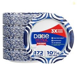 DIXIE ULTRA, LARGE PAPER PLATES, 10 INCH, 43 COUNT (PACK OF 4), 3X STRONGER*, HEAVY DUTY, MICROWAVE-SAFE, SOAK-PROOF, CUT RESISTANT, DISPOSABLE PLATES FOR HEAVY, MESSY MEALS