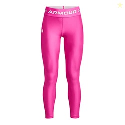 UNDER ARMOUR GIRLS' HEATGEAR ARMOUR FULL LENGTH LEGGING, (652) REBEL PINK / / WHITE, YOUTH LARGE