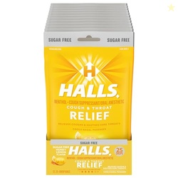 HALLS Relief Honey Lemon Sugar Free Cough Drops, 12 Bags of 25 Drops (300 Total Drops)
