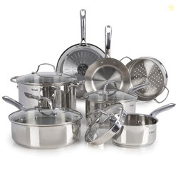 T-fal Stainless Steel Cookware Set, 11 Piece, Induction Cookware, Oven Safe to 500F, Kitchen Cooking Set w/Fry Pans, Pots and Pans, Dutch Oven, Saucepans, Kitchen Essentials, Silver