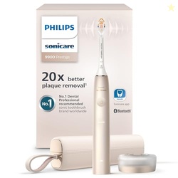 Philips Sonicare DiamondClean 9900 Prestige Electric Toothbrush - with SenseIQ Technology and Advanced AI App, 5 Brushing Modes, 3 Intensity Levels, Charging Travel Case, Champagne, HX9990/11